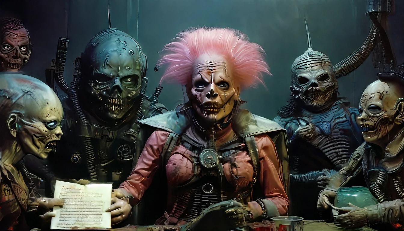 in (medium full shot:3.1) of lot of characters from a movie for slave girls from beyond infinity, inspired by Clyde Caldwell and Greg Rutkowski, futuristic apocalypse, stalenhag, metal album cover, gwar, heavy metal band promo, wayne barlowe pierre pellegrini, (with Creepy, Sci-Fi, Fantasy and Horror:2.9) retro sci fi, Horror movie, very detailed body, moody, epic, ((Cinematic film)), ((Ultra Detailed)), Complex, ((Sharp Focus)), Object Texture, Studio Photo, Complex Details, ((Highly Detailed)), Photo Real Style, ((Hyper-realistic)), High Dynamic Range, ((Realistic Textures)), 8K UHD, Nikon D 850, Kodak Portra 400, Fujifilm XT, rich colors, (3D rendering:3.1)
