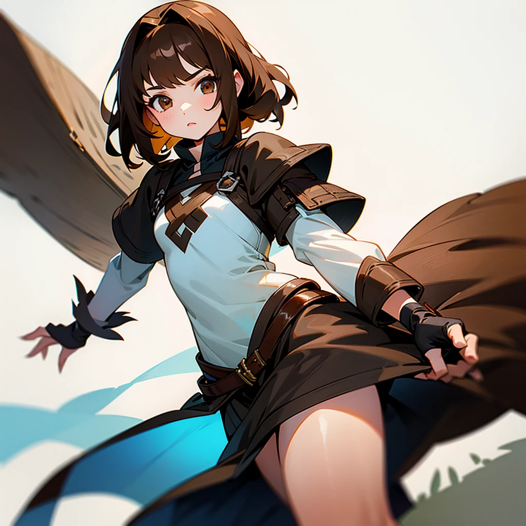 -yeld giwith thick brown hair, brown-eyed and white-skinned with a Revenclaw tunic