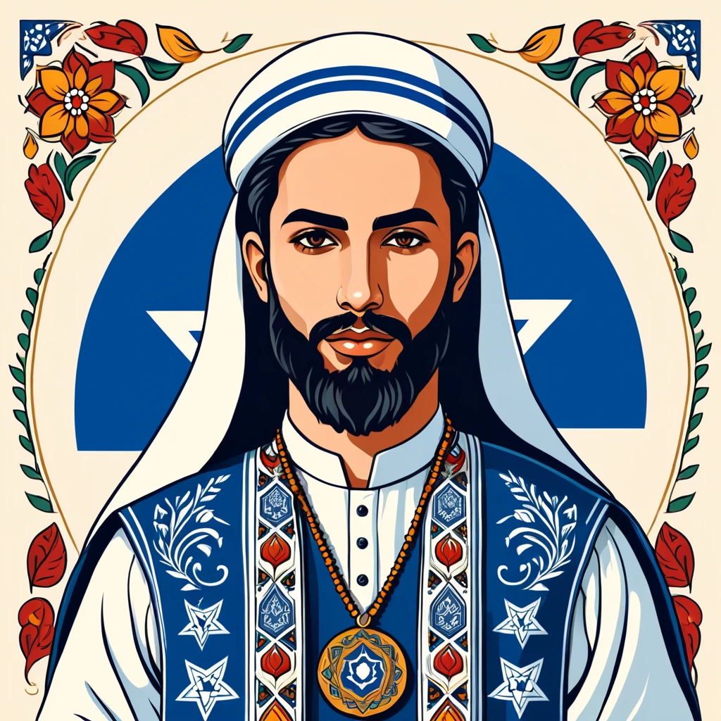 man in israel folk outfit, vector graphics, strong contours