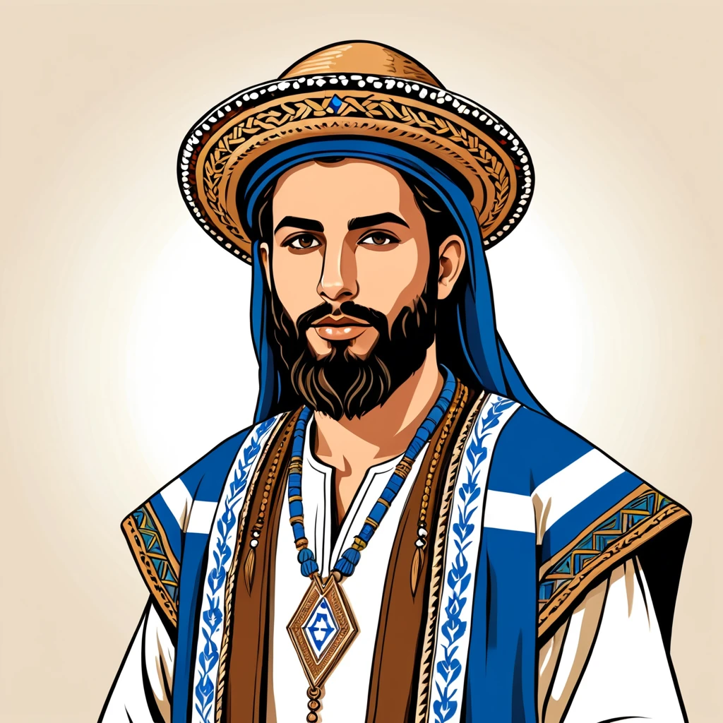man in israel folk outfit, vector graphics, strong contours
