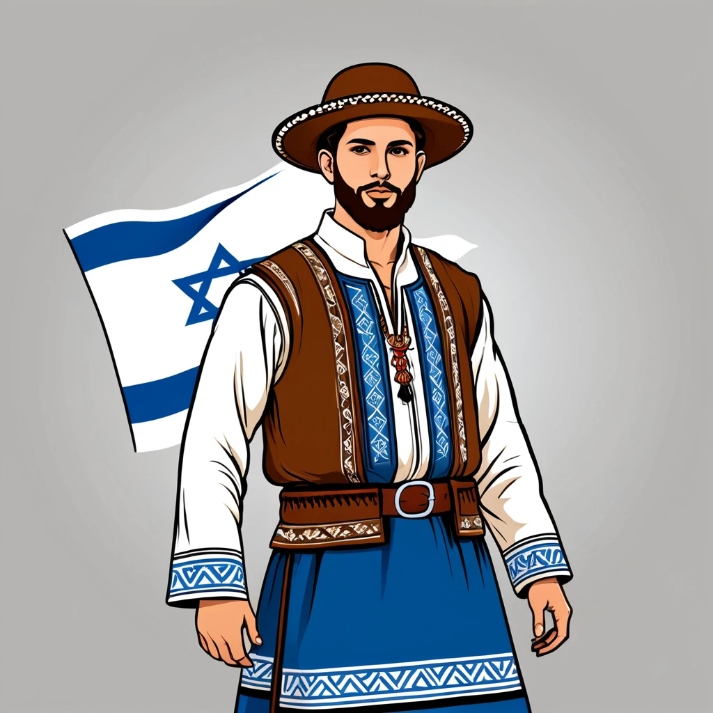 man in israel folk outfit, vector graphics, strong contours