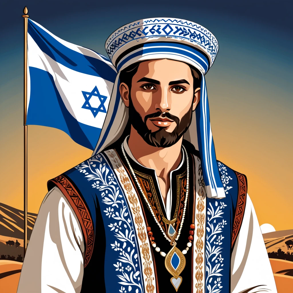 man in israel folk outfit, vector graphics, strong contours