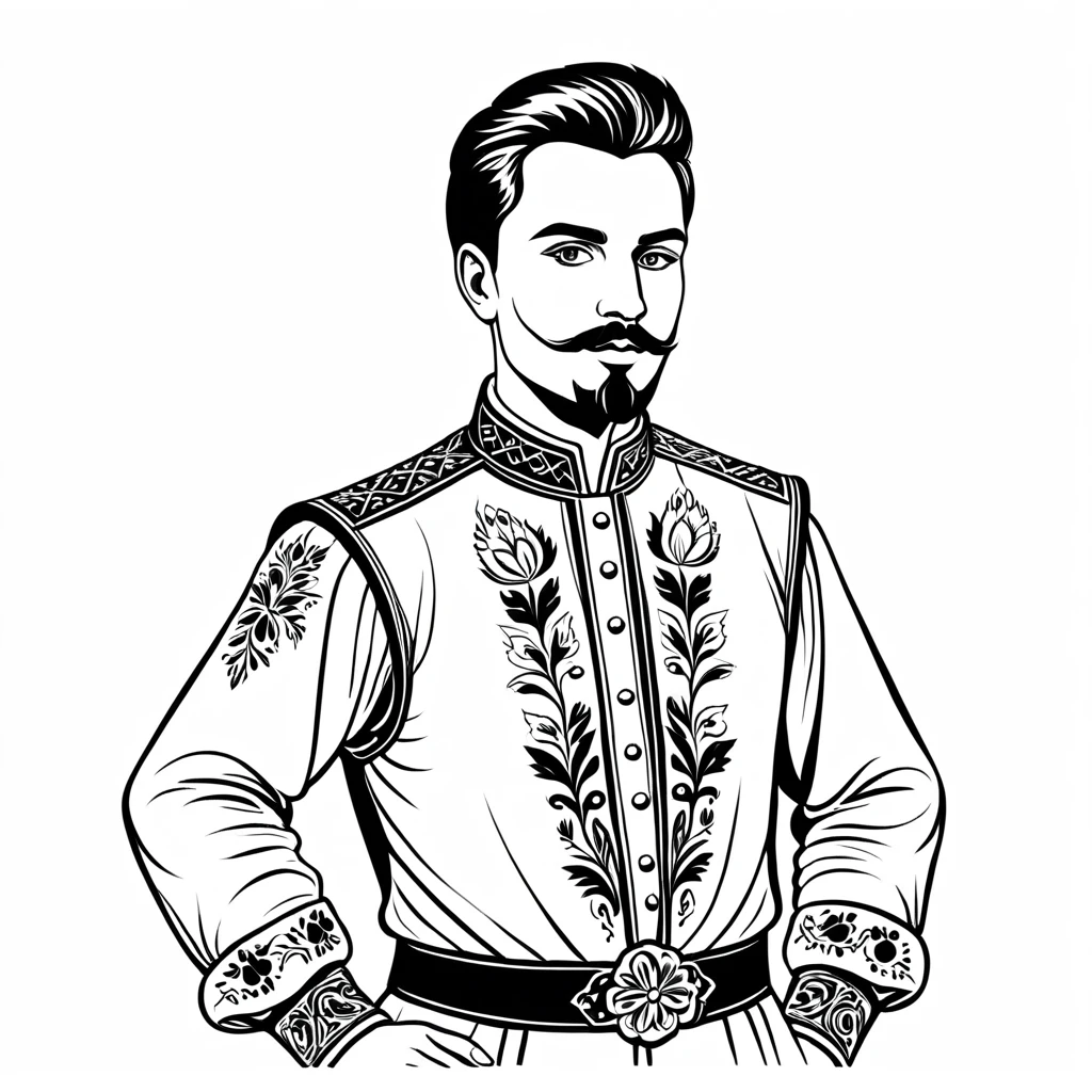 man in hungarian folk outfit, vector graphics, strong contours
