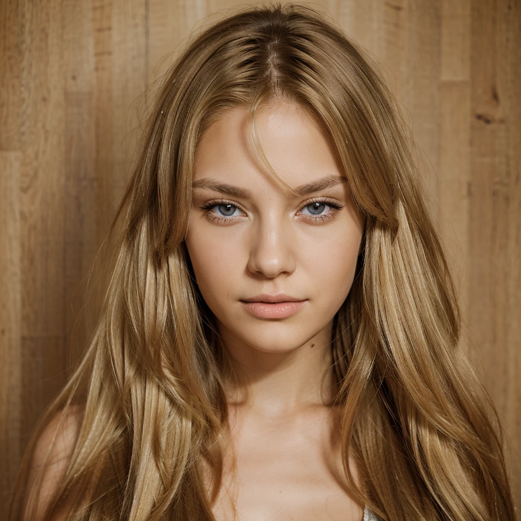 Vibrant, high-resolution full-length portrait of a woman with straight blonde hair. she has brown eyes. She's wearing a denim mini skirt and a short white blouse., which highlights her beautiful body well, she is taking photo in paris, make the photo very realistic