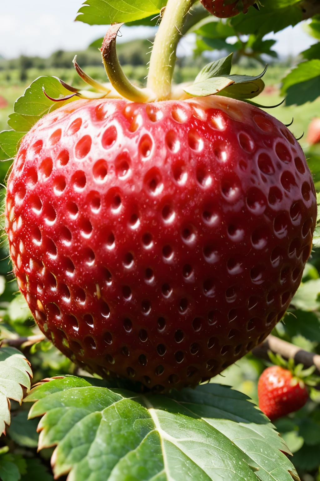 ((Best Quality)), ((Masterpiece)), (detailed), a strawberry in the Mexican orchard that looks juicy, and natural