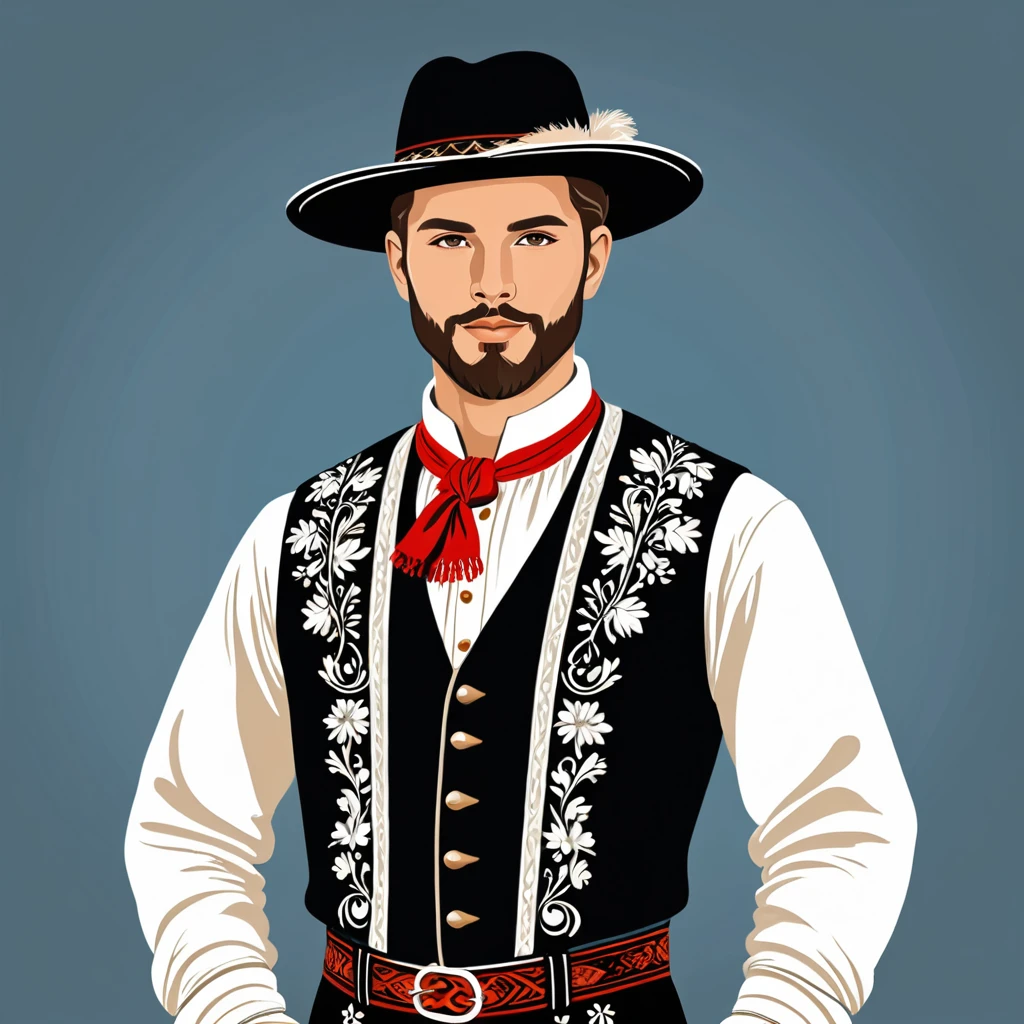 man in austria folk outfit, vector graphics, strong contours
