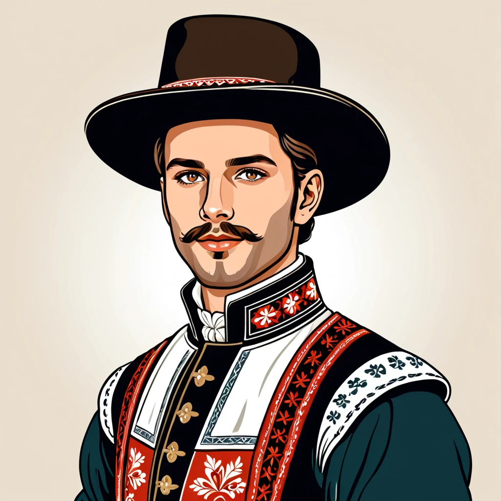 man in austria folk outfit, vector graphics, strong contours

