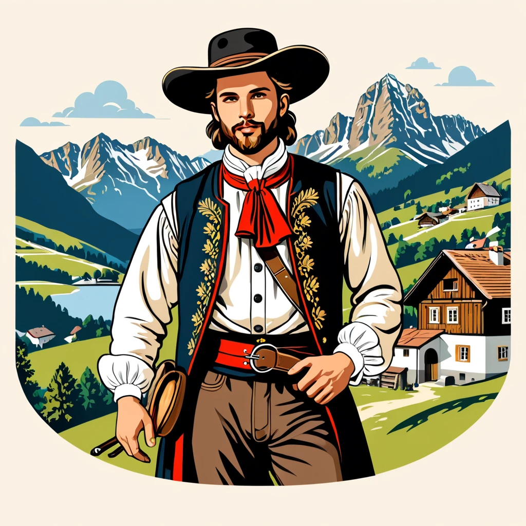 man in austria folk outfit, vector graphics, strong contours