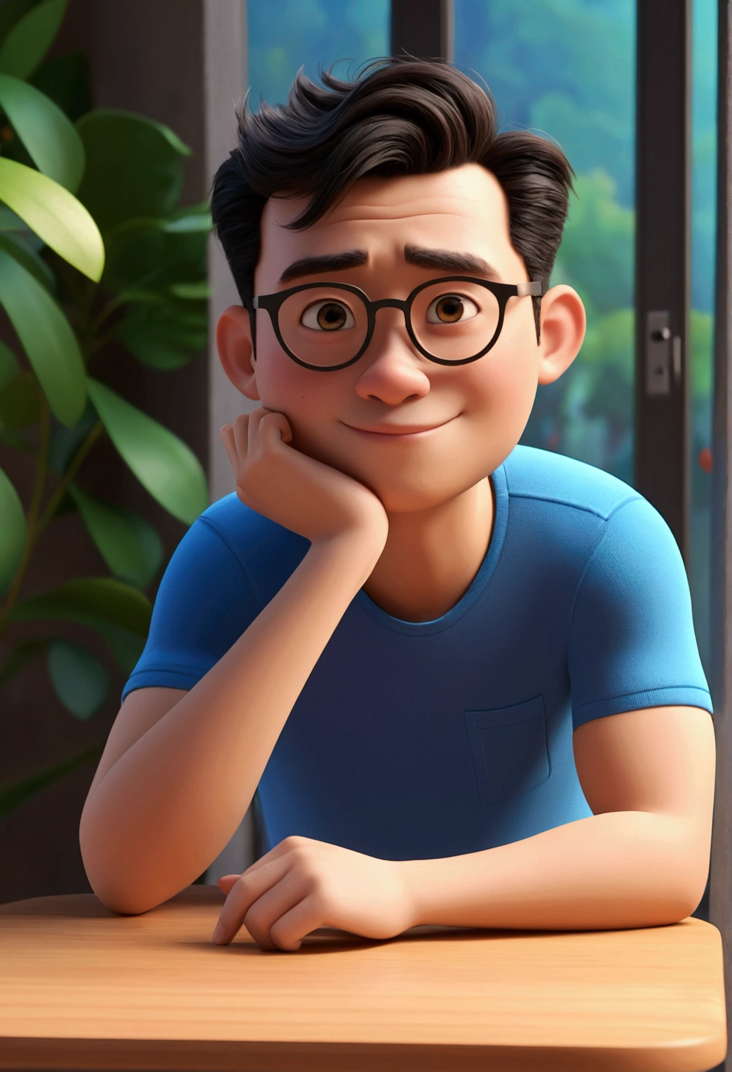 Wear black glasses、穿蓝衬衫的男人的Cartoon Characters, Animated Characters, Stylized characters, Animation style rendering, 3D stylization, Arnold Maya Rendering, 3D rendering style, Cartoon Rendering Keyshot, 3D Characters, 3D Characters, 3D rendering style, 3D character rendering, Cartoon Characters, Close-up characters, Character poses, (Pixar style) (Main Part:1.2) (Bokeh) (best quality) (Delicate skin) (Detailed texture) (8K) (Clay) (light) (Sharp focus