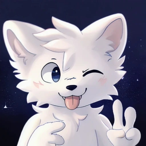 BoyKisserFur, white fur, white body, smiling, fluff
realistic, BoyKisserFur, detailed fur, well shaded, detailed shading, night sky, depth preseption, depth, looking at camera, portrait, sticking tongue out, one eye closed, peace hand gesture, sparkles
