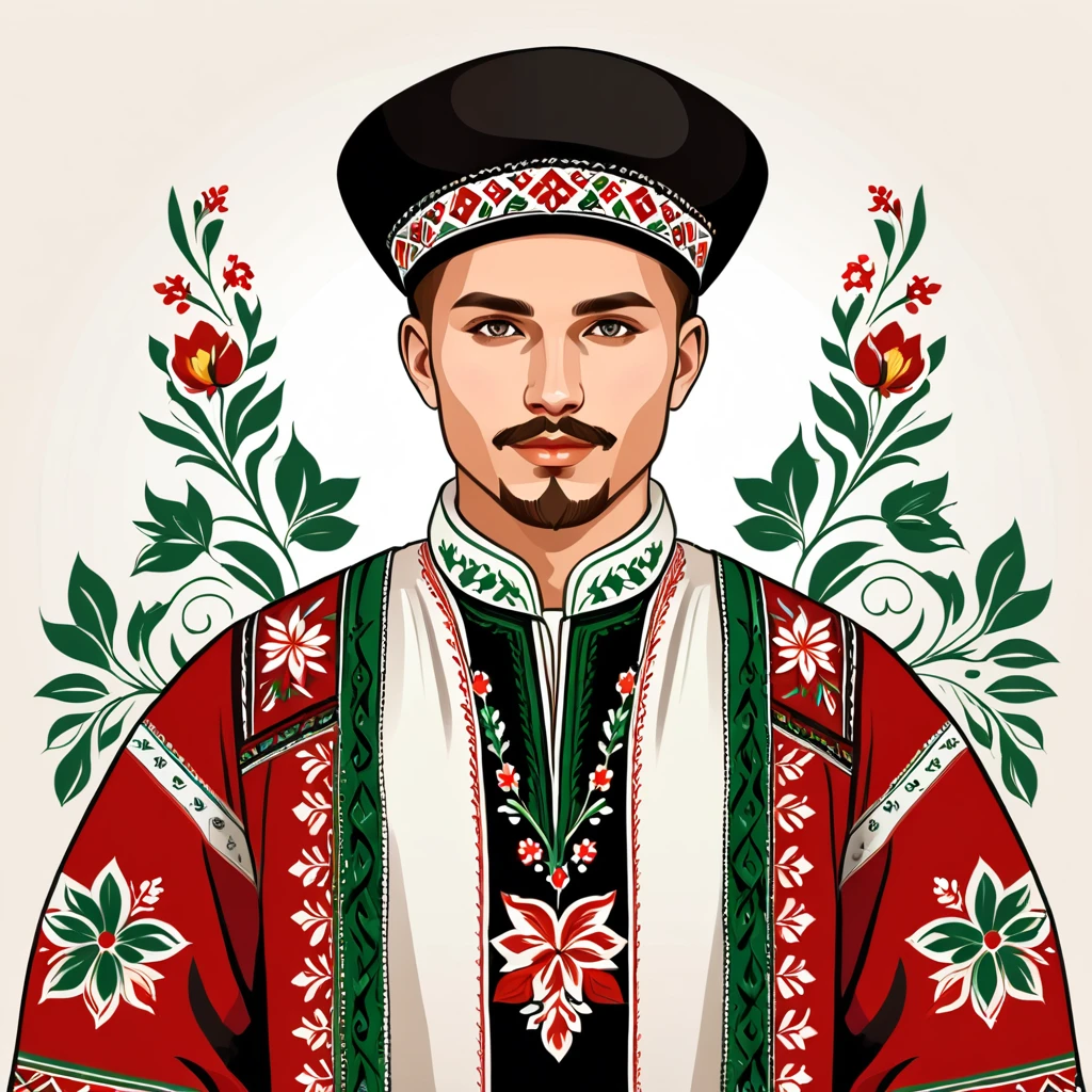 man in belarus folk outfit, vector graphics, strong contours
