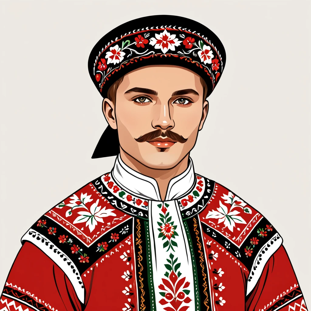 man in belarus folk outfit, vector graphics, strong contours
