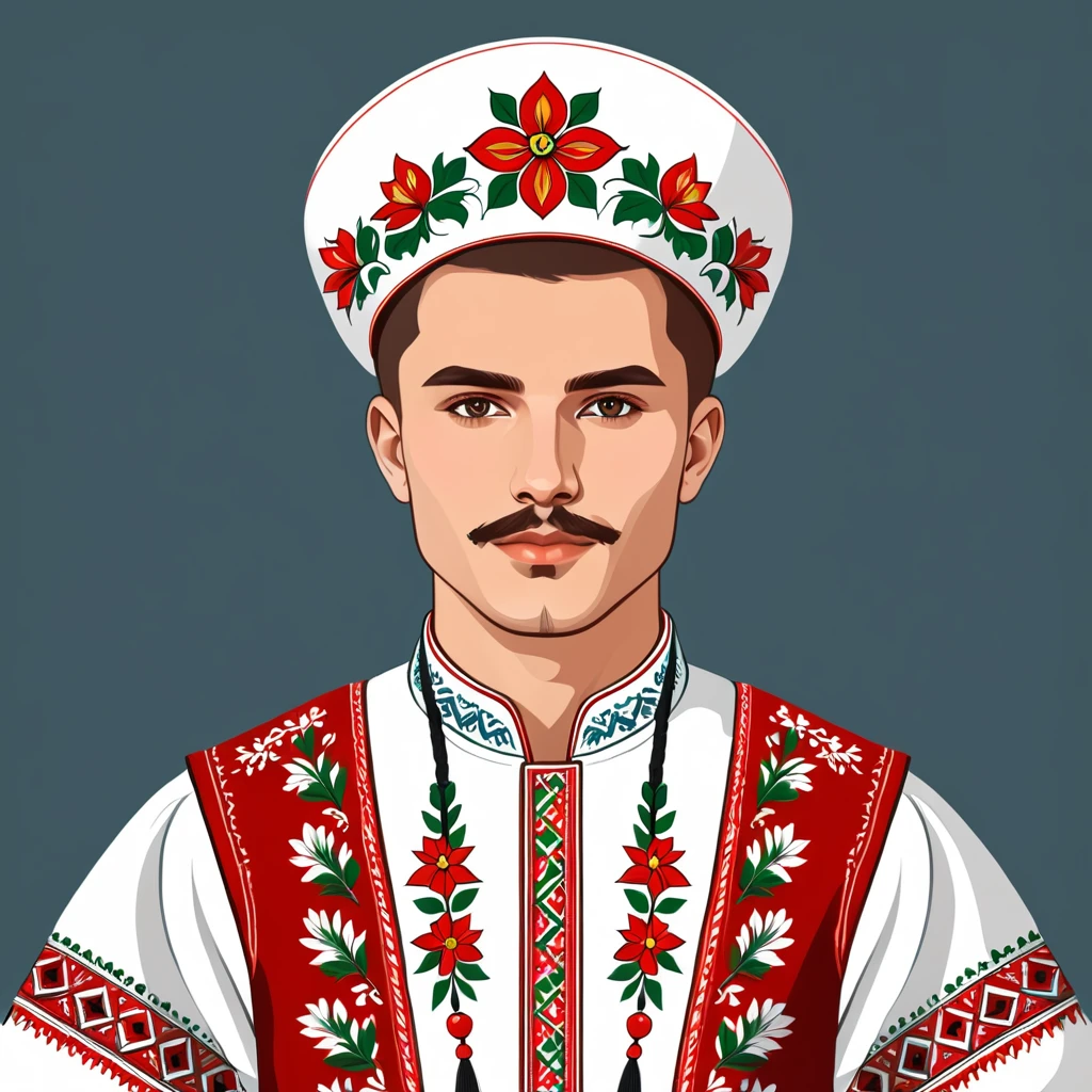 man in belarus folk outfit, vector graphics, strong contours