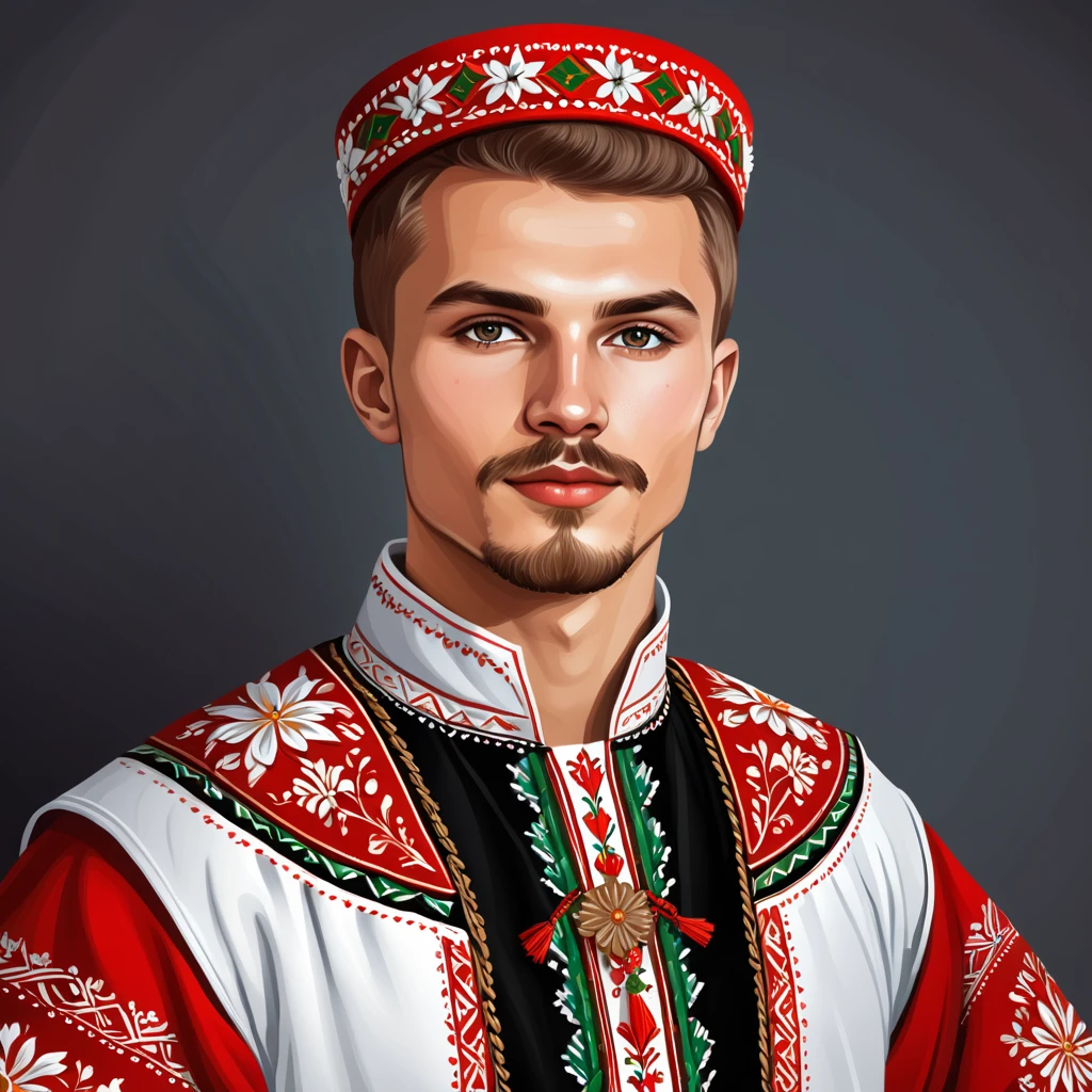 man in belarus folk outfit, vector graphics, strong contours