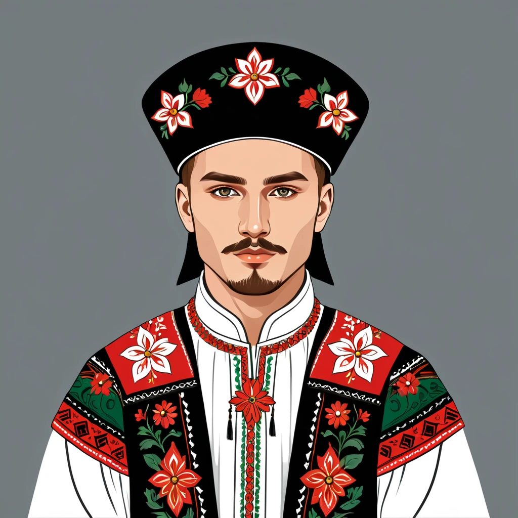 man in belarus folk outfit, vector graphics, strong contours
