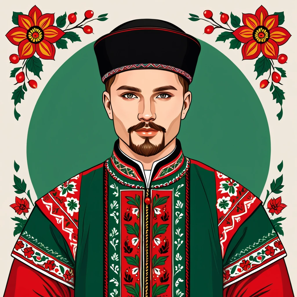 man in belarus folk outfit, vector graphics, strong contours
