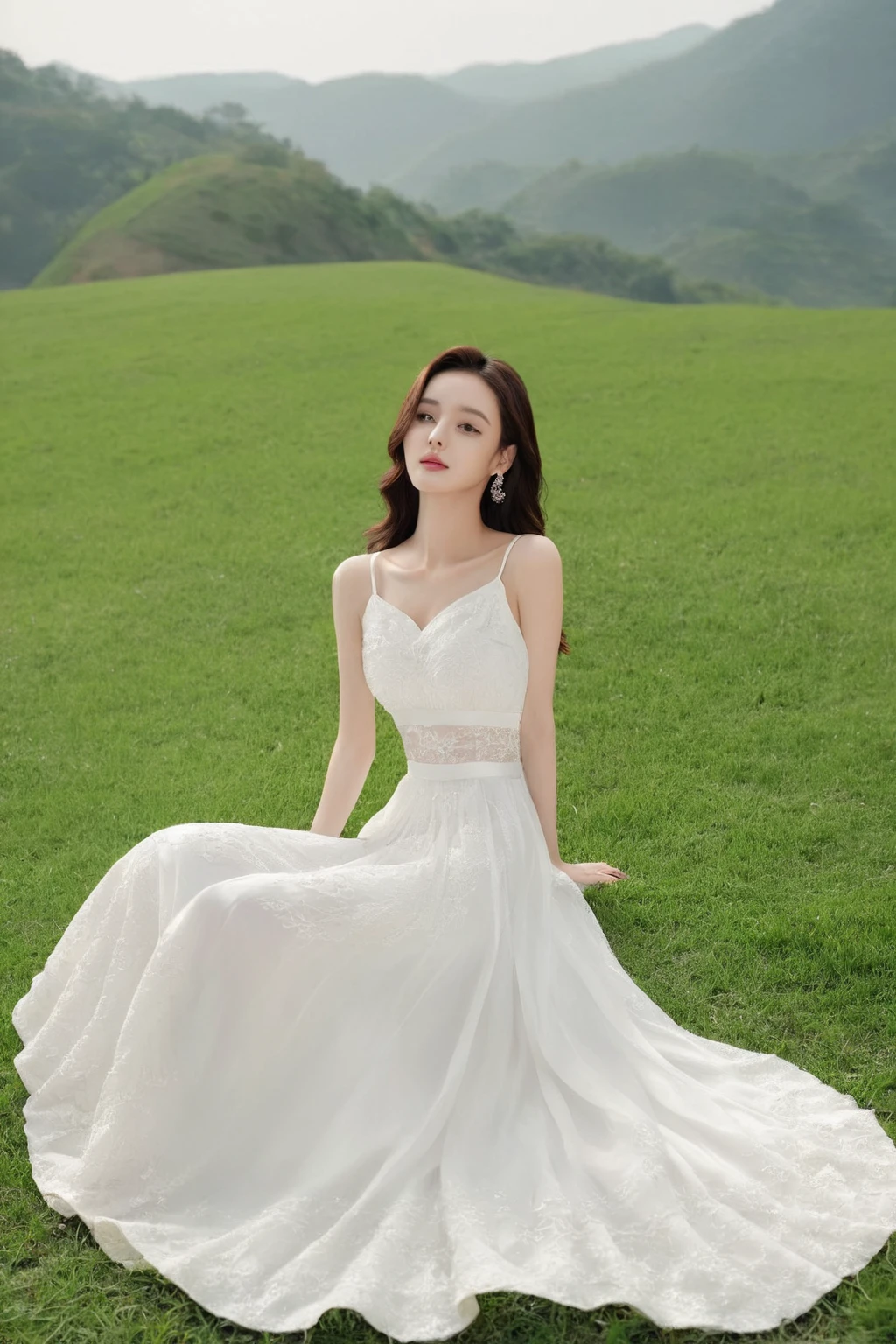 arafed woman in a white dress posing for a picture, a beautiful woman in white, dilraba dilmurat, in white clothes, sexy-s 100, full body xianxia, wearing white dress, sexy :8, solo photoshoot, wearing white camisole, wearing long gown, sexy gown, sexy pose, beautiful young korean woman