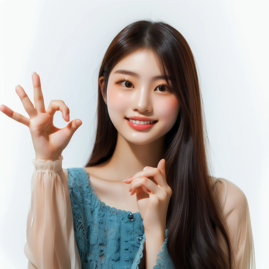 There is a woman making a peace sign with both hands., young Asian woman, beautiful young Korean women, Korean women, Long haired asian girl, Graceful smile pose, young asian girl, a young Asian woman, Professional Profile Photo, beautiful young Asian woman, beautiful south Korean women, gorgeous young Korean women, Asian woman, Chinese women, High-quality portraits
