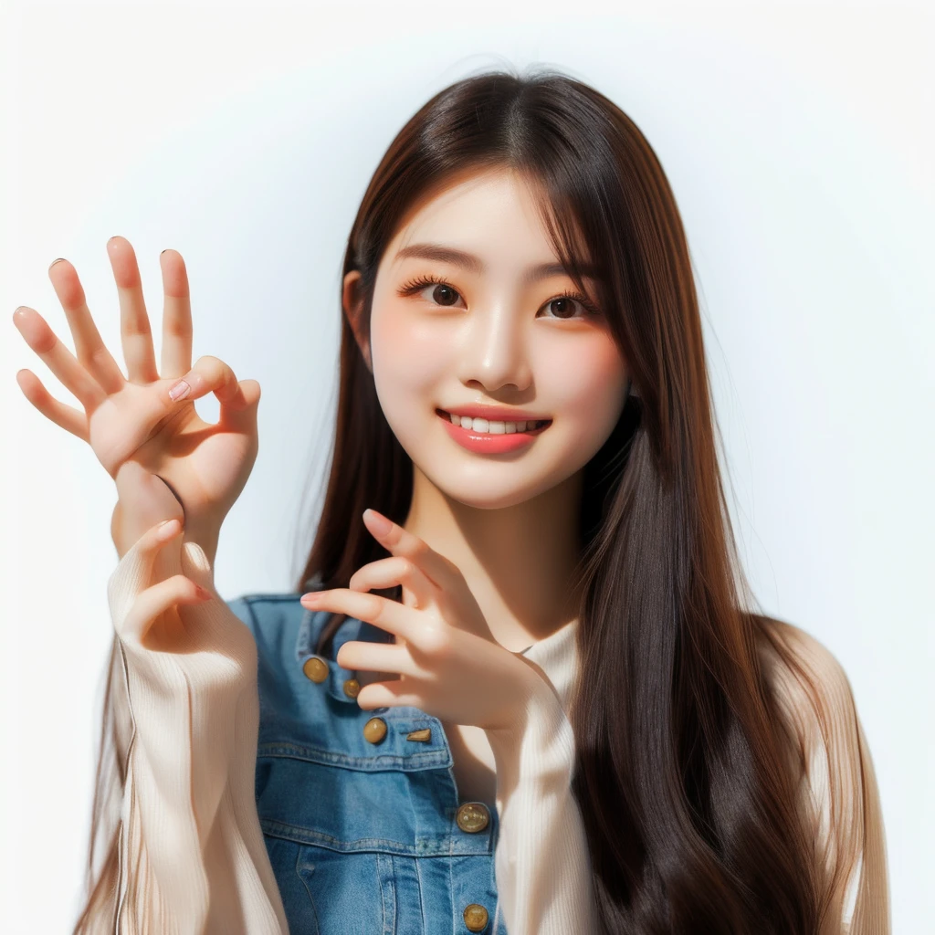 There is a woman making a peace sign with both hands., young Asian woman, beautiful young Korean women, Korean women, Long haired asian girl, Graceful smile pose, young asian girl, a young Asian woman, Professional Profile Photo, beautiful young Asian woman, beautiful south Korean women, gorgeous young Korean women, Asian woman, Chinese women, High-quality portraits