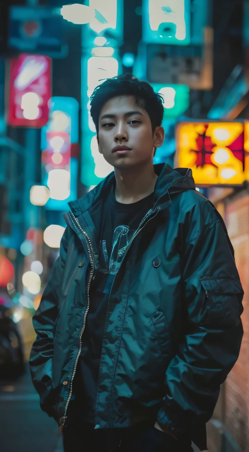 Boy wearing jacket on the street in japan 