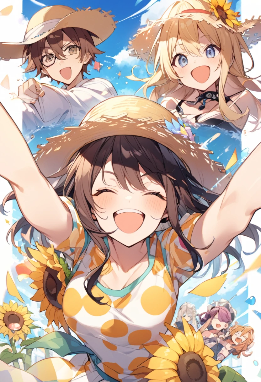Summer sky、sunflower、Straw hat、Big smile、Oxytocin、One Piece Appears、Please open your mouth wide、Wink、bright, Energetic and aggressive、