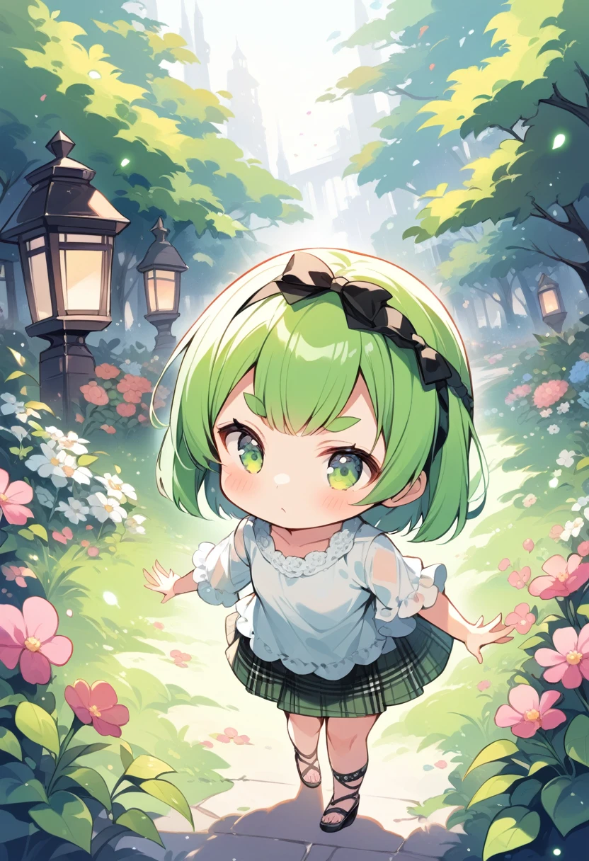 (loli:1.4),(little female child:1.4), cute face, 6 years old,kawaii, (highlight on eyes:1.1), small breast, (jiggly:0.8), shiny skin,(mini girl:1.5),
BREAK
(green maro eyebrows:1.5), :<, (jitome:1.1),pouty and slightly grumpy,(medium green hair:1.2),pout,disgusted eyes, green eyes, puffy eyes,
BREAK
breathtalking Scenery, breathtalking Beauty, breathtalking Cute,scenery, (best quality, masterpiece:1.2), (ultra high quality:1.2),smooth soft skin, natural skin,watercolor,
BREAK
layer of clothes,(black camitop:1.2) over (white loose blouse:1.2), burberry check patterned skirt,head band.Platform Sandals,dynamicangle,kawaii,outdoors,flowergarden,flowerbackground,tiffany,dust particles,