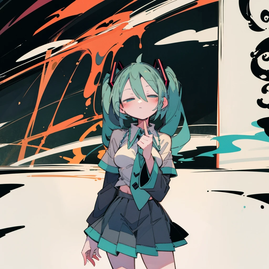 score_9, Highest quality, masterpiece, No correction, sauce_Anime BREAK 1 Girl, Are standing, hatsune miku, View your viewers, Cowboy Shot, shirt, Pleated skirt, Conceit, Half-closed eyes, Outdoor
