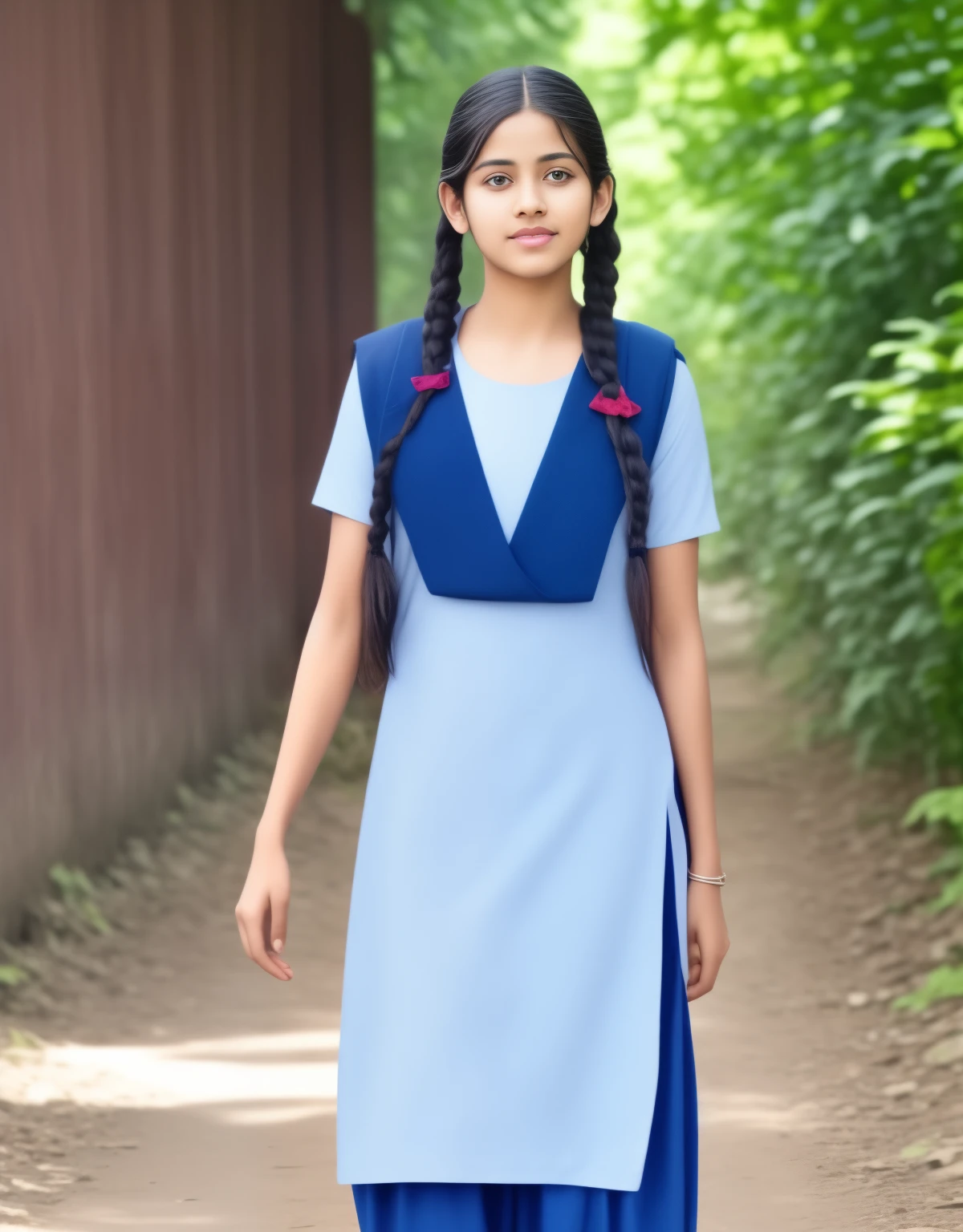 Raw photo , 1 girl  ,Wearing  salwar kameez uniform,  girl, with plait , professional photographer, (hdr:1.4), masterpiece, ultra-realistic 8k, perfect artwork, intrincate details, cute face, award winning photograph, (Best quality, 8k, 32k, Masterpiece, UHD:1.3) 