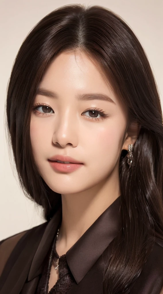 ((top-quality、8k、tmasterpiece:1.3))、HR manager women :1.4、((dark brown hair、formal clothes:1.2))、white background:1.2、Highly Detailed Face and Skin Textur、Detailed eyes、double eyelid, friendly smile