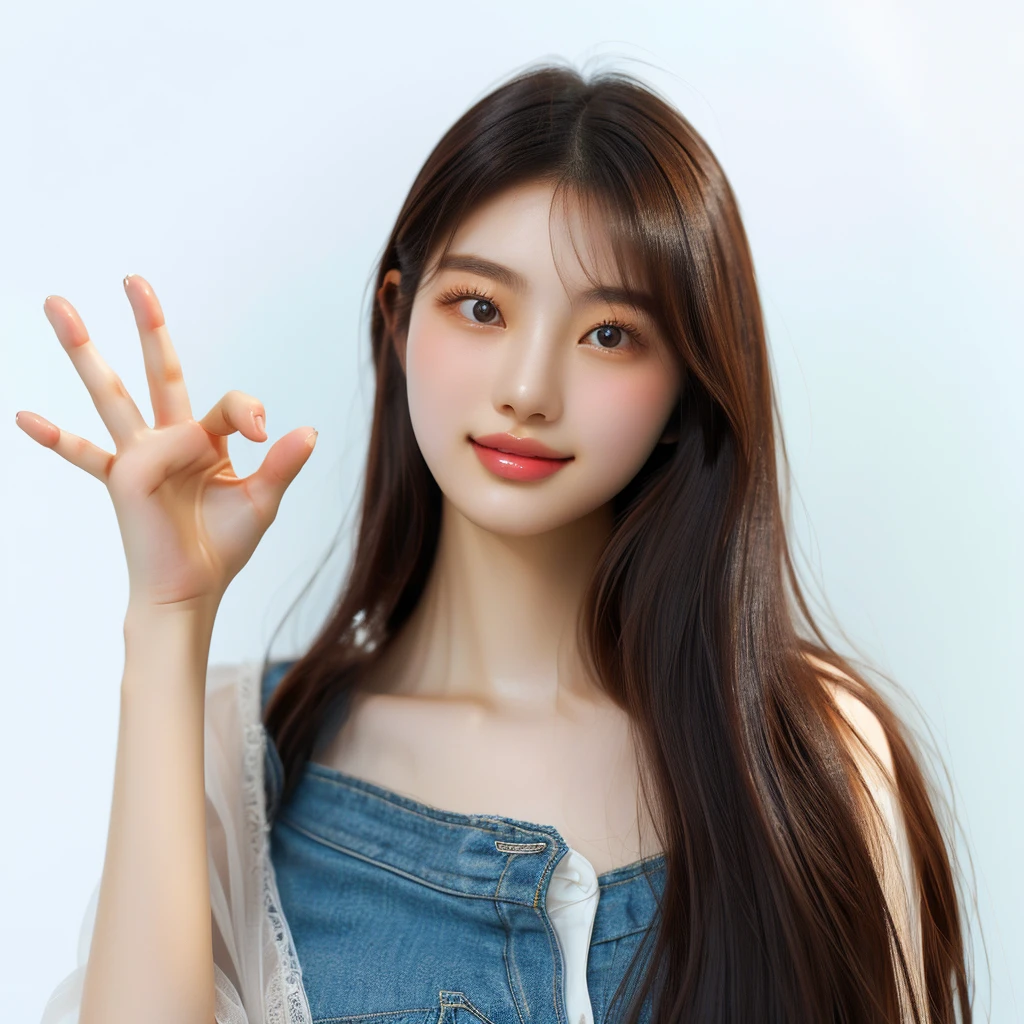 There is a woman making a peace sign with both hands., young Asian woman, beautiful young Korean women, Korean women, Long haired asian girl, Graceful smile pose, young asian girl, a young Asian woman, Professional Profile Photo, beautiful young Asian woman, beautiful south Korean women, gorgeous young Korean women, Asian woman, Chinese women, High-quality portraits