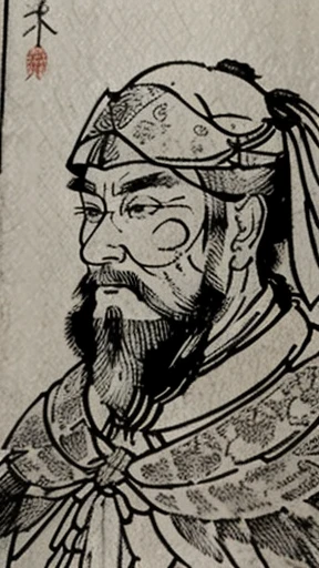 (((Monochrome)))、（（Men in ancient China)、（Ink painting）、Highest quality、masterpiece、Ultra-high resolution、(Realistic:1.4)、Game Poster、Three Kingdoman with a beard,Oriental、Three Kingdoms演義に見られるように々military commander、Crisp and beautiful image quality ,(Metal Armor, metal dragon head on the shoulder, Holding a sword, (Skin of color, ), (Metal Armor with intricate pattern:1.2), gloves, Long trousers, (Very detailed, bloom:1.5), (Highest quality, Concept Art, 4K), (analog:1.2), (high sharpness), (Detailed pupil:1.1),, Detailed face and eyes, masterpiece, Highest quality, (Very detailed:1.1), 8k, photoRealistic, (PurerosFace_v1:0.2), [:(Detailed face:1.2):0.2], sharp, Realistic, Realistic Shadow, 