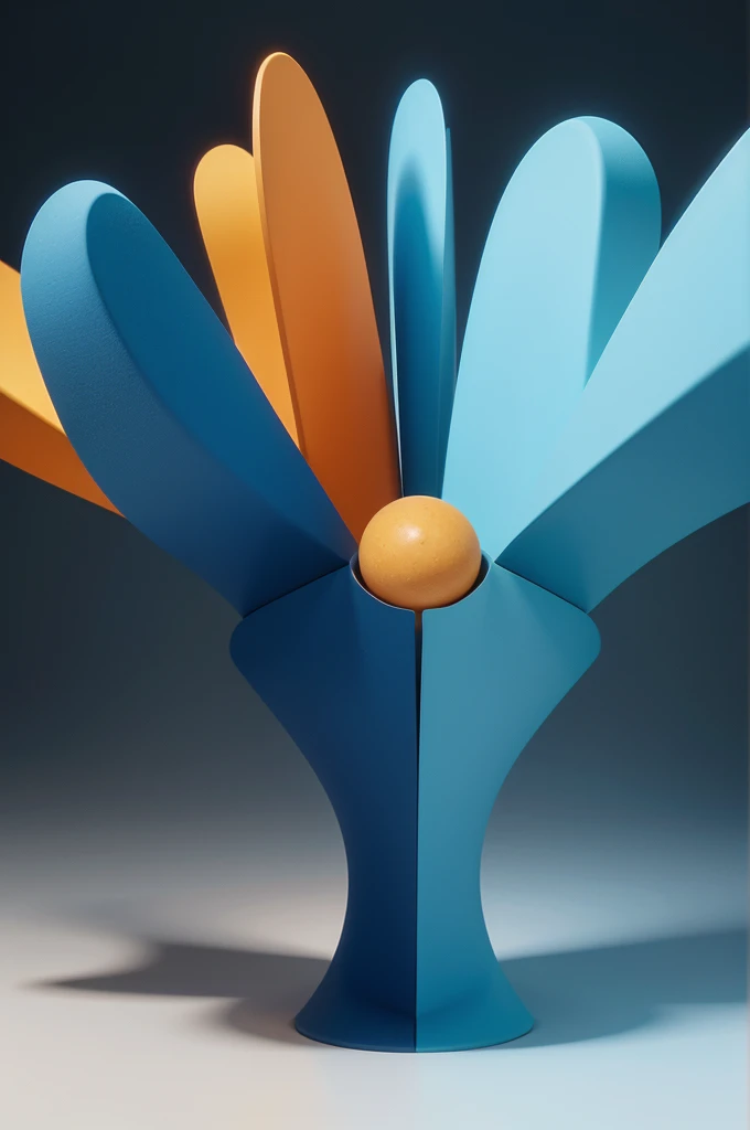 Blue and yellow abstract shapes on a blue background, in a minimalist style, with orange and dark sky-blue colors. The image uses focus stacking to create smooth curves and circular forms. super detail 3D render of an abstract fluid shape in pink color against a gradient background, in the style of minimalism with simple lines and shapes, captured at high resolution in a professional photograph. The design aims to convey modern essence through clean lines and minimal elements, creating an atmosphere that exudes sophistication --ar 59:128 --v 6.0