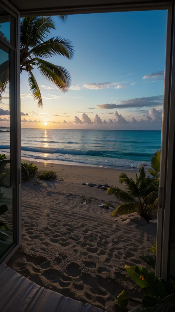 A tropical beach seen from a window　Night view