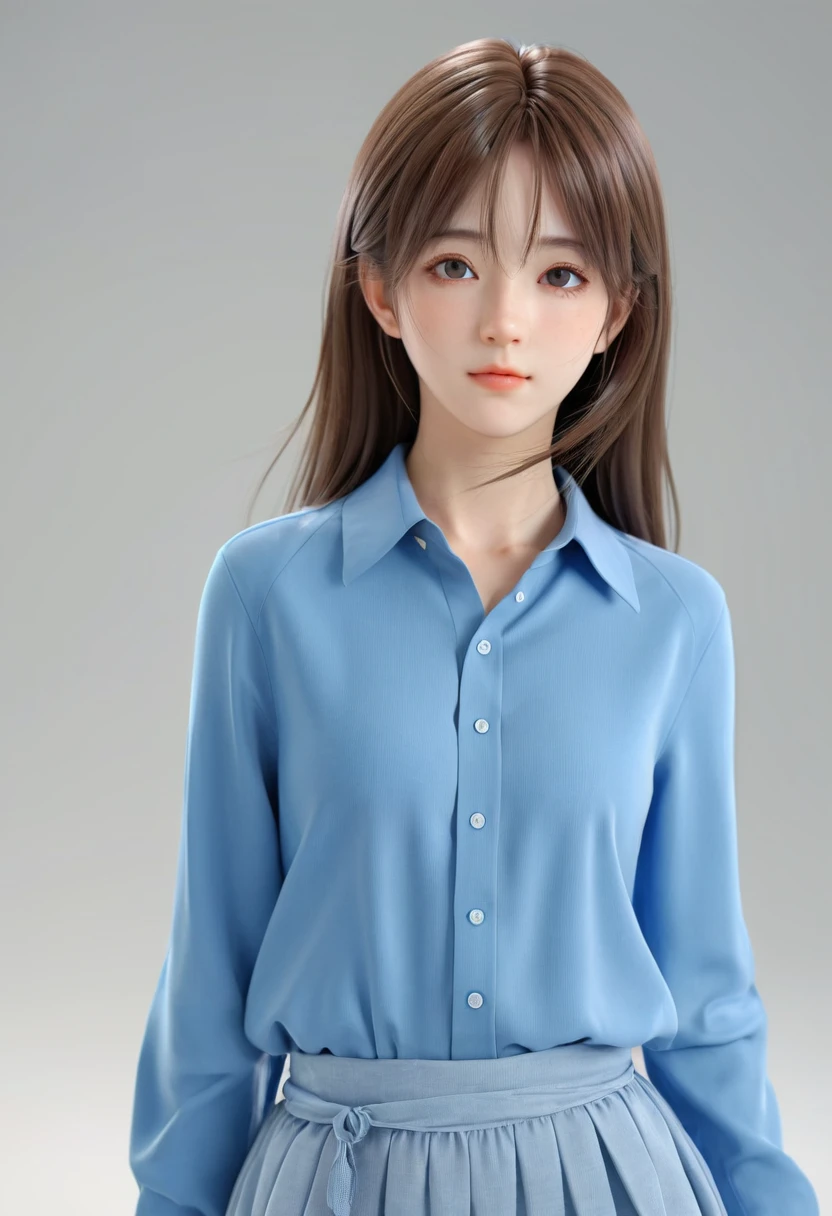 Anime girl with long hair and blue shirt poses for photos, Realistic anime 3D 风格, 3D animation realistic, Realistic anime, Realistic anime girl render, Smooth anime CG art, Anime styled 3d, Realistic anime艺术风格, Anime realism style, Anime style. 8K, Realistic young anime girl, Rendering a cute 3D anime girl