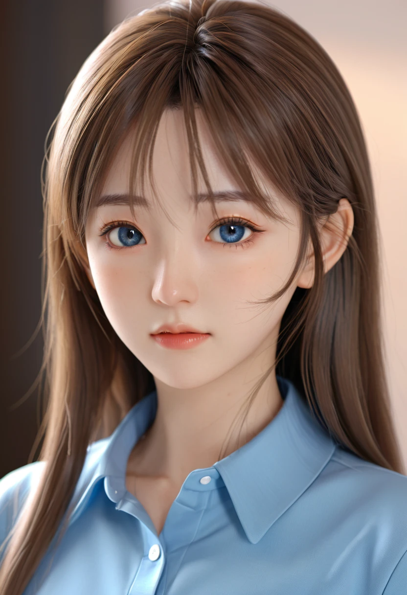 Anime girl with long hair and blue shirt poses for photos, Realistic anime 3D 风格, 3D animation realistic, Realistic anime, Realistic anime girl render, Smooth anime CG art, Anime styled 3d, Realistic anime艺术风格, Anime realism style, Anime style. 8K, Realistic young anime girl, Rendering a cute 3D anime girl