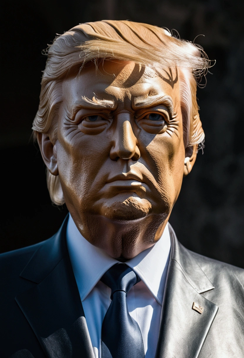 Cool Trump President　A monument with a stone statue of its face, head and whole body