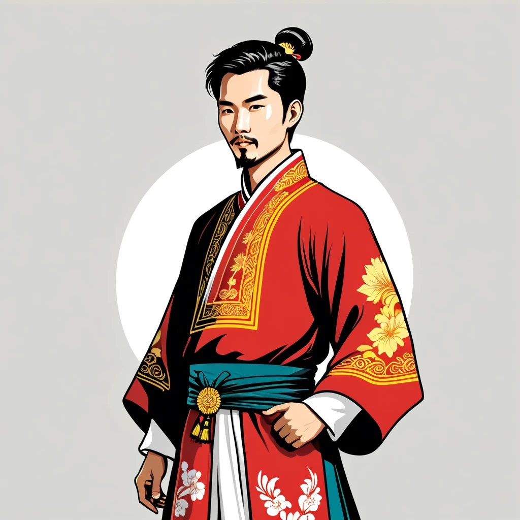 man in hong kong folk outfit, vector graphics, strong contours