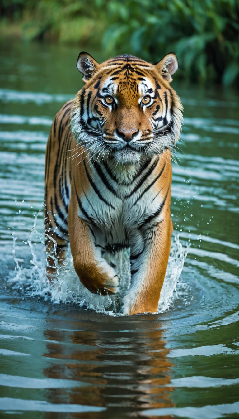 There is a creature in the water，Tiger&#39;s head，Chinese dragon long body(best quality，4K，8k，High level，masterpiece：1.2），Ultra Detailed，（lifelike，Photo real，Photo real：1.37），Highly detailed animals，Complex patterns，Realistic lighting，Fantasy Creatures
