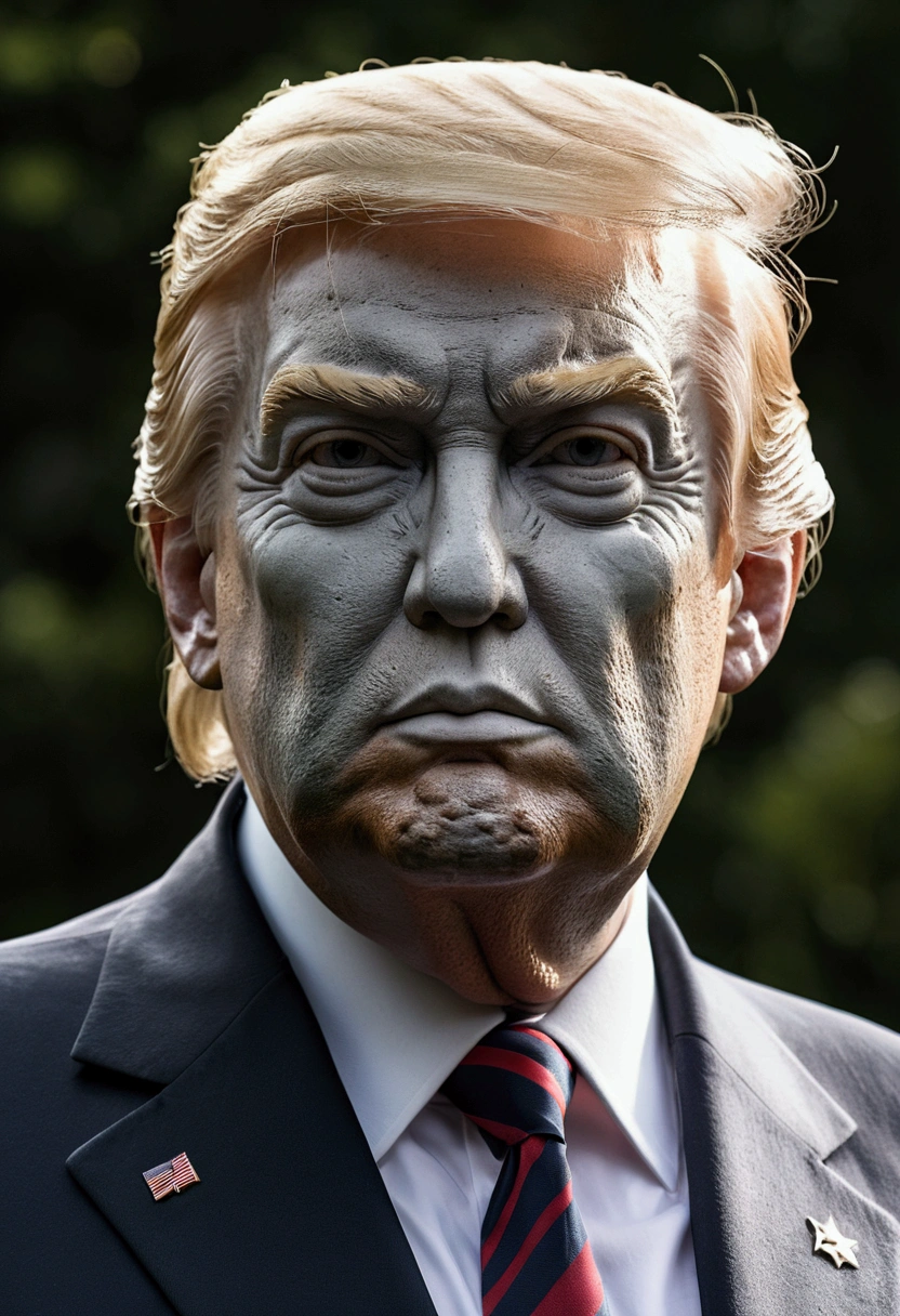 Cool Trump President A monument made of stone with a grey face and head.