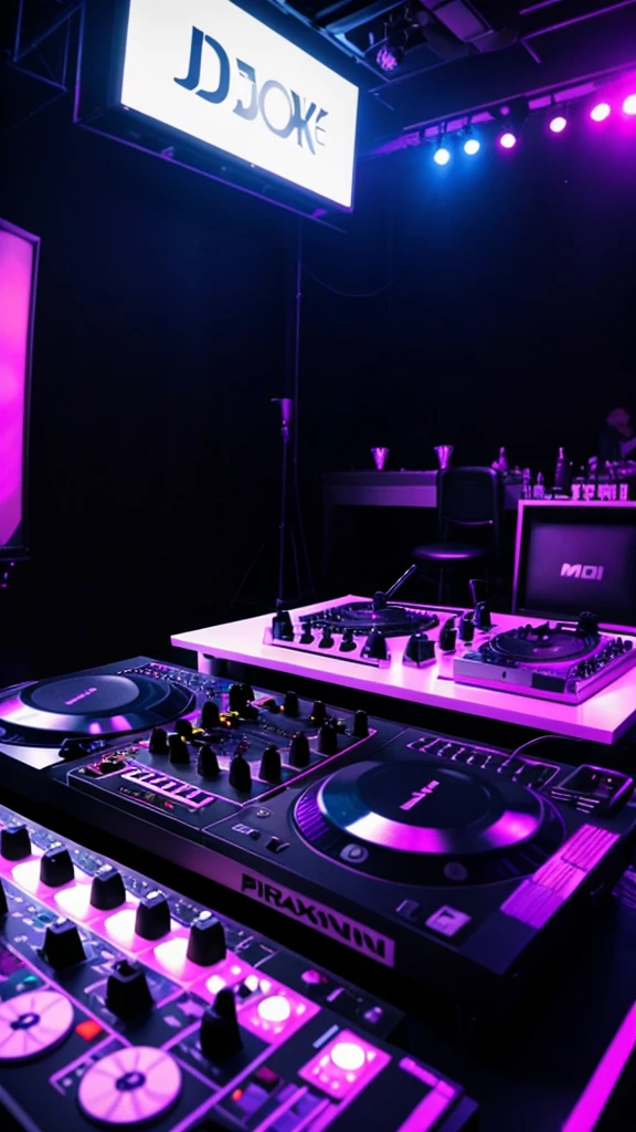 bagroudn on a DJ pRTY, ON A TABLE near by mikes, dj mixer, audio mixers near around