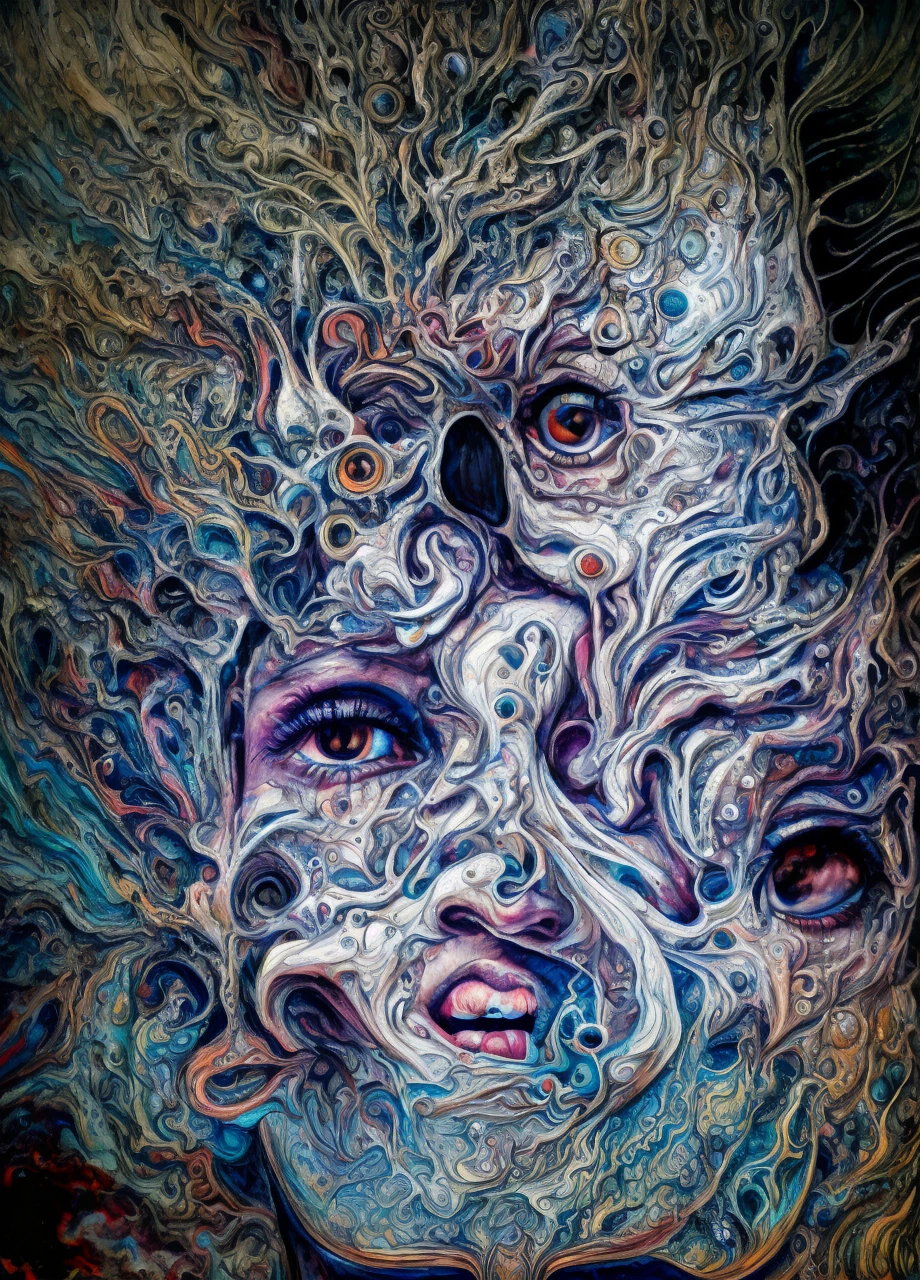 abstract surrealistic portrait, style, detailed face, symbolic geometric ornamental patterns, vibrant colors, dramatic lighting, photorealistic, (best quality,4k,8k,highres,masterpiece)