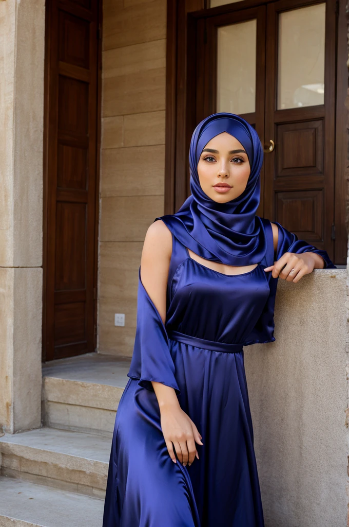 Women wearing hijabs wear satin silk span dresses 