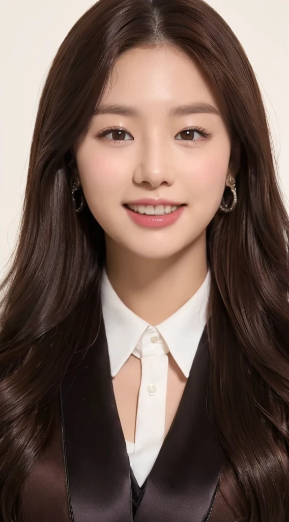 ((top-quality、8k、tmasterpiece:1.3))、HR manager fat women :1.4、((dark brown hair、formal clothes:1.2))、white background:1.2、Highly Detailed Face and Skin Textur、Detailed eyes、double eyelid, smile showing teeth, weight 7 more kilograms, round face