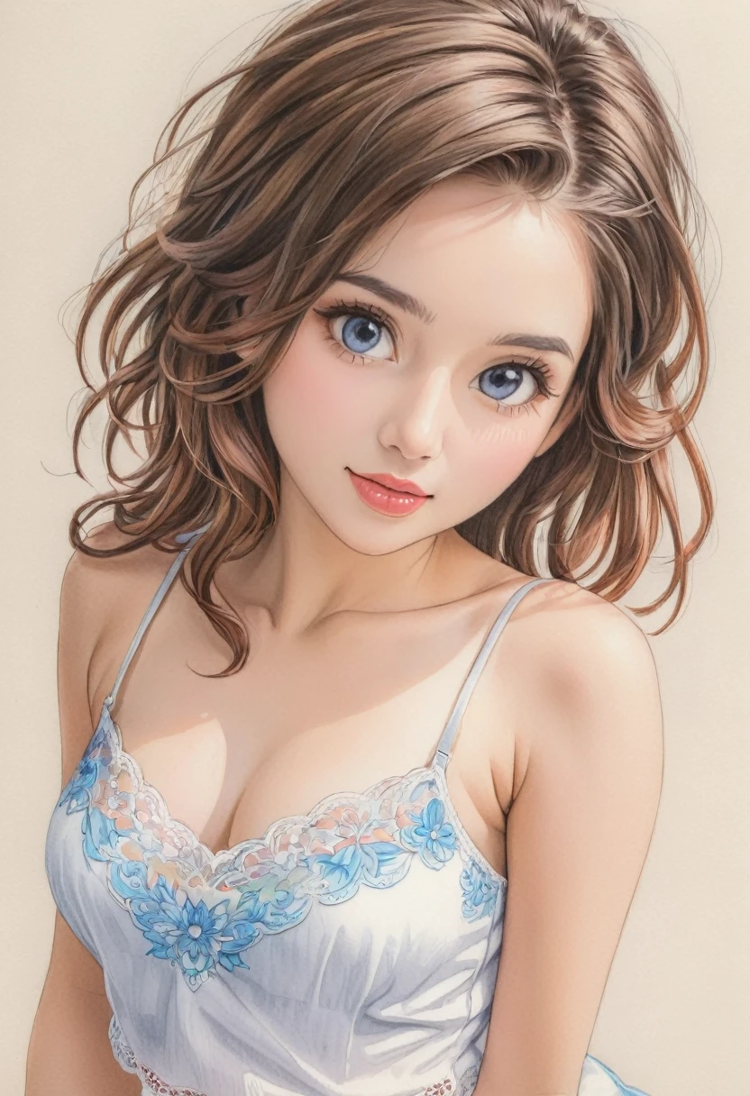 woman，Short camisole，white，art，advertisement，Colored pencil drawing，draft ，