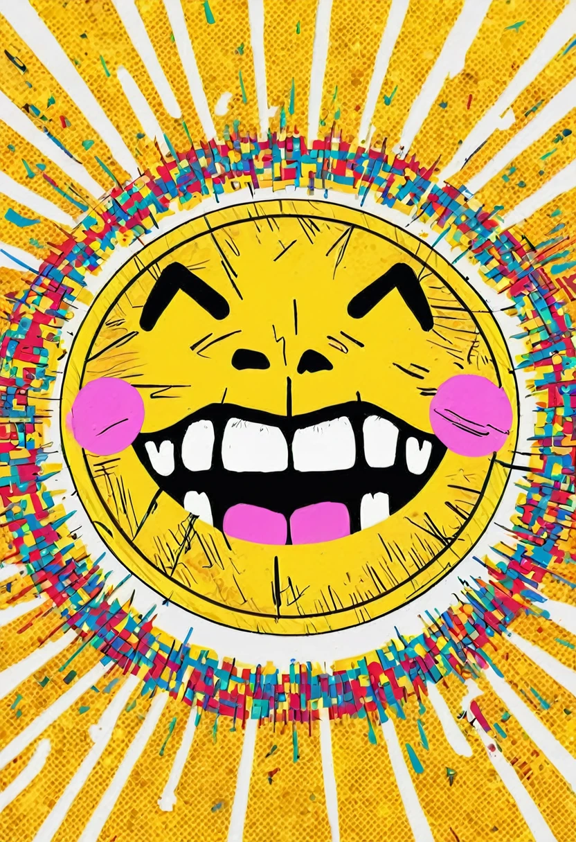 low quality、Pop Art、(One coin)、The coin has a mouth、Teeth are visible、No eyes、No nose、gold、Logo、central、big、Background is white