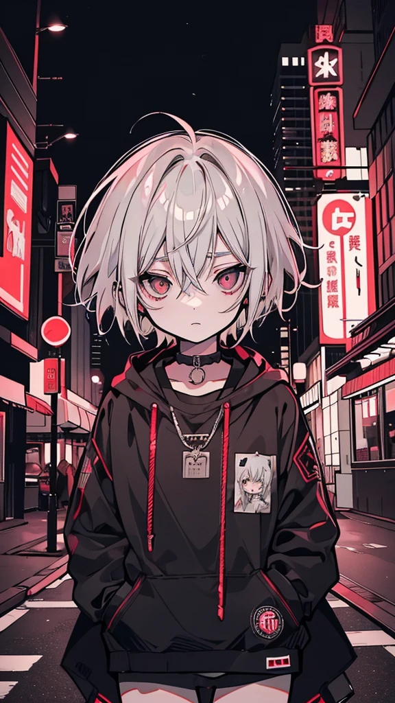 a picture of a women 20 years old short white hair standing in front of a red light, Candid Photography, Gray-haired deity, Gap Moe Yandere grimdark, dynamic poses, Gray-haired girl, Crushing Despair, Flowing white hair, short Hair Anime Girl, perfect Gray-haired girl