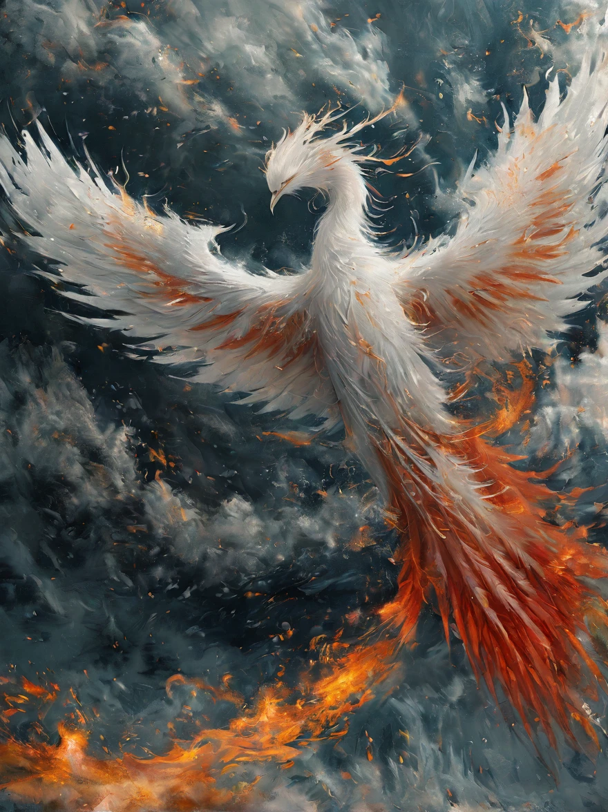 Phoenix sleeps on the water, flames, high quality, detailed white phoenix
