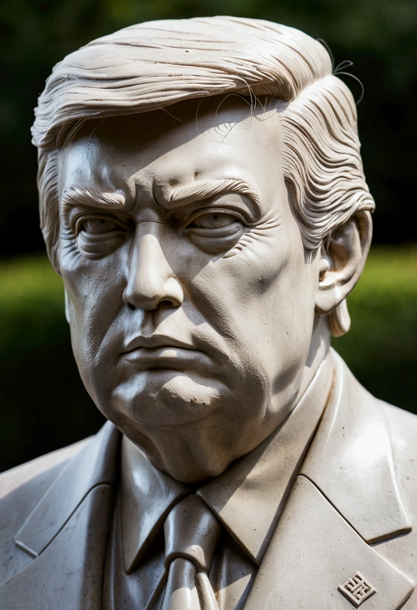 Cool Trump President　灰色の顔も頭も全身がStone statueの記念碑　Not color　Stone statue