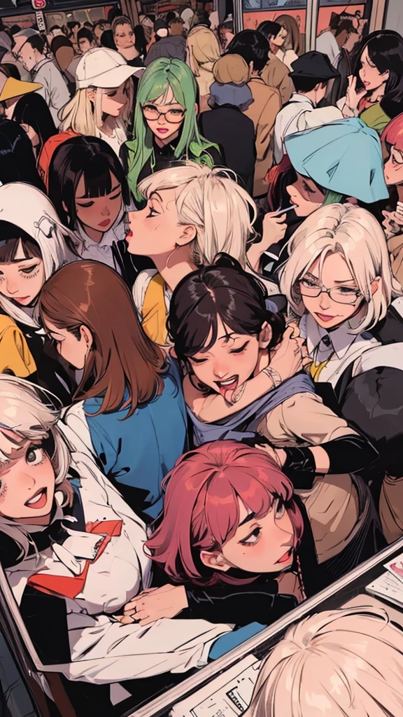 (super flat, flat shading, flat color:1.1) , Masterpiece, perfect anatomy, Females having sex with females, public transport, hot, multiple females, fingering, female orgy, female crowd, bdsm, lesbian orgy scene, latex, bound, tied up, fisheye lens, female domination, rough, lesbian, yuri
