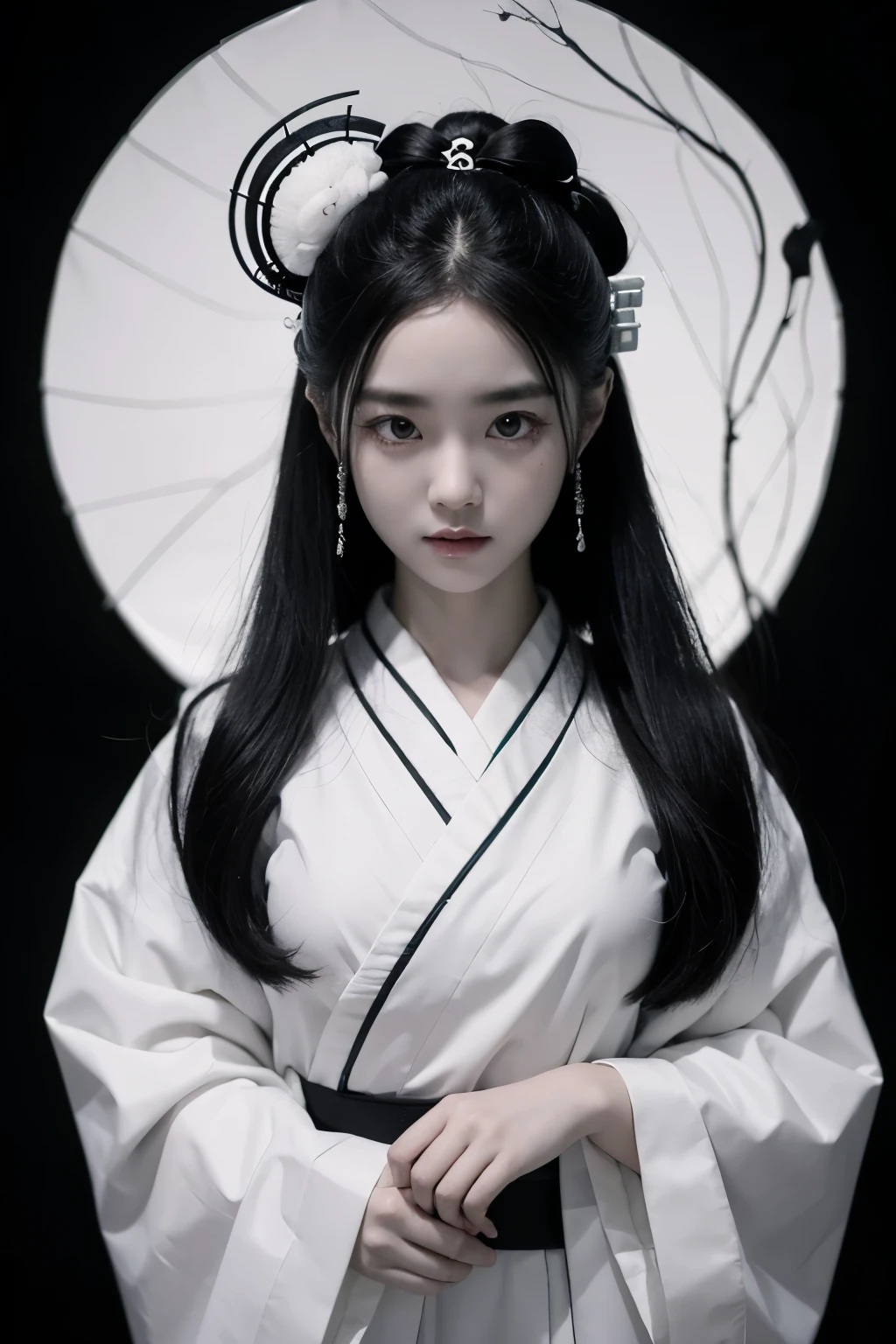 (1 girl:1.2), Solitary, Shimecart,Japanese traditional clothing, Red Eyes,cartoon style, Joe Fenton, A black and white photo with an expressionless face, camping, Indecent, painful, envy, Gast (Lovecraftian),calm, Gentle smile, Wayne Barlow,, in gochuumon wa usagi desu ka? style, Nostalgia